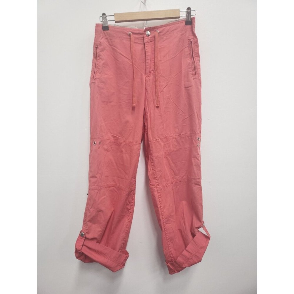 Oleg Cassini Womens Pants Size Small Coral Straight Leg High Waist Tab Hem